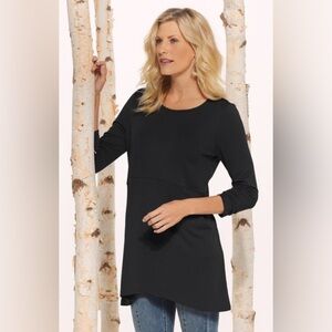 Soft Surroundings Fairfax Tunic 3/4 Sleeve Asymmetrical‎ Hem Black Buttons Sz M